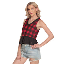 Load image into Gallery viewer, 1710 Isabella Saks Branded Women&#39;s Plaid V-neck Ruffle Hem Blouse