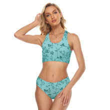 Load image into Gallery viewer, 1684 Isabella Saks branded turquoise floral bandage two-piece swimsuit