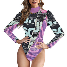Load image into Gallery viewer, 1671 Isabella Saks branded abstract turtleneck puff sleeves bodysuit