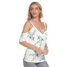 Load image into Gallery viewer, All-Over Print Women&#39;s Cold Shoulder T-shirt With Criss Cross Strips