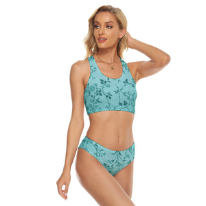 1684 Isabella Saks branded turquoise floral bandage two-piece swimsuit