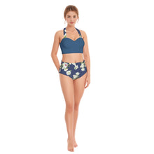 Load image into Gallery viewer, 1728 Isabella Saks Branded Women&#39;s Blue Floral Swimsuit Set With Halter