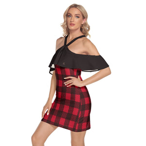 1715 Isabella Saks Branded Women's Plaid Cold Shoulder Cami Dress With Ruffle