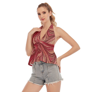 All-Over Print Women's Back Hollow Crop Top With Ruffled Hem