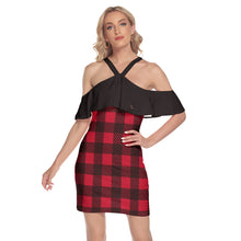 Load image into Gallery viewer, 1715 Isabella Saks Branded Women&#39;s Plaid Cold Shoulder Cami Dress With Ruffle