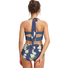 Load image into Gallery viewer, 1728 Isabella Saks Branded Women&#39;s Blue Floral Swimsuit Set With Halter