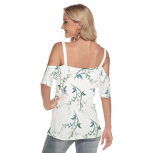 Load image into Gallery viewer, All-Over Print Women&#39;s Cold Shoulder T-shirt With Criss Cross Strips