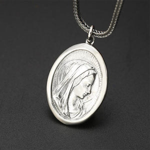 705 Lilibeth&Danjal 100% Sterling Silver Creative Virgin Mary Portrait Pendant Necklace
