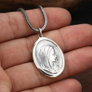 705 Lilibeth&Danjal 100% Sterling Silver Creative Virgin Mary Portrait Pendant Necklace