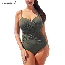 Load image into Gallery viewer, 439 Eleposture One Piece Mesh Patchwork Vintage Style Slimming Bathing Suit Plus