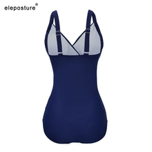 Load image into Gallery viewer, 439 Eleposture One Piece Mesh Patchwork Vintage Style Slimming Bathing Suit Plus