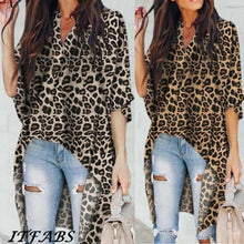 Load image into Gallery viewer, 589 Imcute Ladies V-Neck Flare Sleeve Irregular Leopard Print Shrug