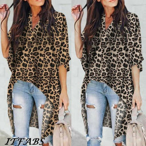 589 Imcute Ladies V-Neck Flare Sleeve Irregular Leopard Print Shrug