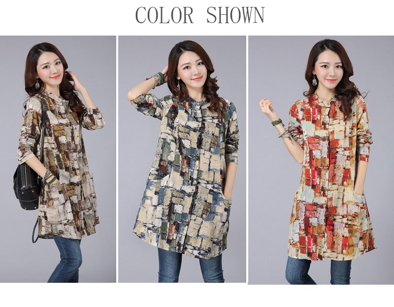 612 Jeanswell Factory Autumn Women's Fashion Cotton Long Sleeves Printed Tunic Top