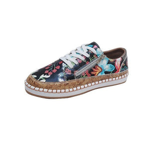 1368 Women's Vulcanized Lace-up Flat Floral Print Sneakers Shoes Plus