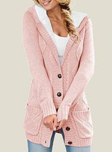 Sidefeel Women Hooded Fleece Lined Sweater Cardigan Button Down Front Winter Coat