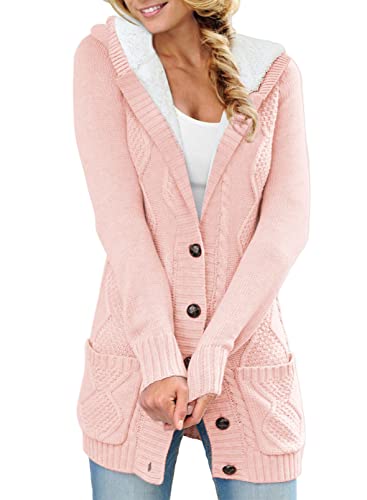 Sidefeel Women Hooded Fleece Lined Sweater Cardigan Button Down Front Winter Coat