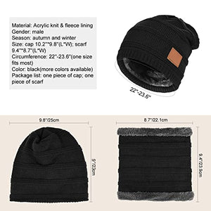 Winter Hat Scarf Gloves Sets - Soft Knitted Neck Warmer Fleece Liner Warm Beanie Cap Touchscreen Gloves for Men Women