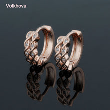 Load image into Gallery viewer, 1105 Volkhova Quality 14K Rose Gold Plated Small 2 Line CZ Hoop Earrings