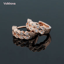 Load image into Gallery viewer, 1105 Volkhova Quality 14K Rose Gold Plated Small 2 Line CZ Hoop Earrings