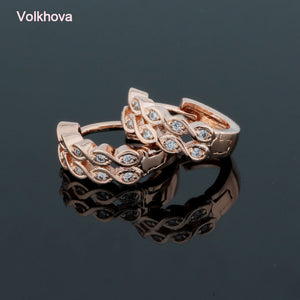 1105 Volkhova Quality 14K Rose Gold Plated Small 2 Line CZ Hoop Earrings