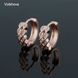 1105 Volkhova Quality 14K Rose Gold Plated Small 2 Line CZ Hoop Earrings