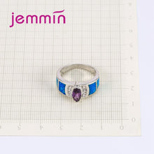 Load image into Gallery viewer, 619 Jemmin 925 Sterling Silver Crystal Geometric Blue Opal Finger Ring
