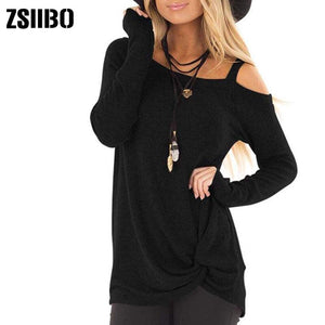 1274 Zsibo Women's Cold Shoulder Long Sleeve Asymmetrical Knot Twist Tunic Top