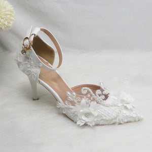 1398 Women's White Flower Pump High Heel Wedding Shoes
