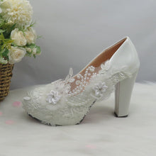 Load image into Gallery viewer, 1398 Women&#39;s White Flower Pump High Heel Wedding Shoes