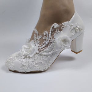 1398 Women's White Flower Pump High Heel Wedding Shoes