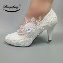 Load image into Gallery viewer, 1398 Women&#39;s White Flower Pump High Heel Wedding Shoes