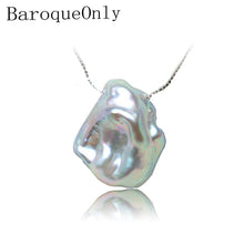 Load image into Gallery viewer, 230 Baroque Only 925 Silver Sterling High Luster Baroque Flat Pearl Pendant Necklace