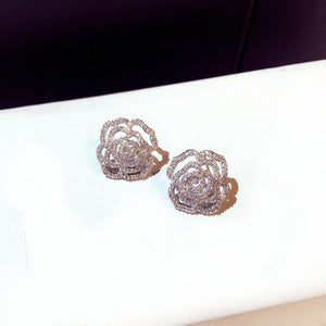 255 Bilincolor Luxury Flower CZ Silver Plated Copper Stud Earring For Women