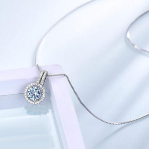 1078 UMCHO Blue Topaz Gemstone Cz Accents Sterling Silver Halo Pendants Necklace