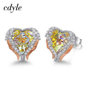 316 Cdyle Sterling Silver Angel Wing Embellished Crystal Swarovski Stud Earrings