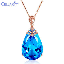 Load image into Gallery viewer, 318 Cella City Rose Gold Aquamarine Gemstone CZ Sterling Silver Pendant Necklace