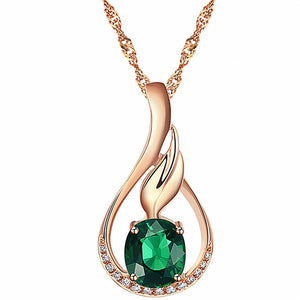 571 Huisept Rose Gold Sterling Silver Created Emerald Zircon Flower Pendant Necklace