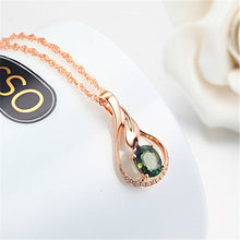 Load image into Gallery viewer, 571 Huisept Rose Gold Sterling Silver Created Emerald Zircon Flower Pendant Necklace