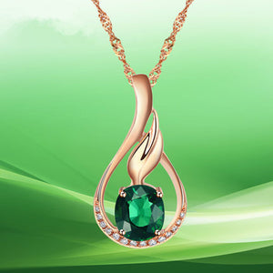 571 Huisept Rose Gold Sterling Silver Created Emerald Zircon Flower Pendant Necklace
