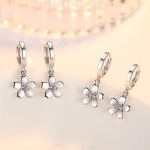 Load image into Gallery viewer, 534 Haowu Cute Sterling Silver Cherry Blossoms Flower White Pink CZ Hoop Earrings