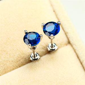 642 Junxin Cute Female 925 Sterling Silver Blue Cz Three-Prong Martini Stud Earrings