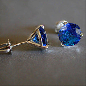 642 Junxin Cute Female 925 Sterling Silver Blue Cz Three-Prong Martini Stud Earrings