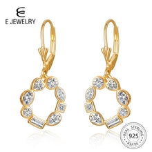 Load image into Gallery viewer, 433 E 18K Gold Real 925 Sterling Silver Cubic Zirconia Heart Lever Back Dangle Earrings