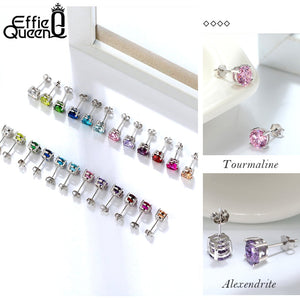 435 Effie Queen 925 Sterling Silver Birthstone  AAA CZ 12 Color Stones Stud Earrings