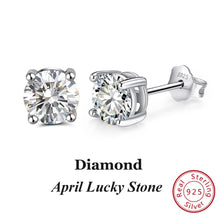 Load image into Gallery viewer, 435 Effie Queen 925 Sterling Silver Birthstone  AAA CZ 12 Color Stones Stud Earrings