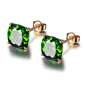 570 Huisept Elegant Sterling Silver Square Crystal Emerald Gemstones Stud Earrings