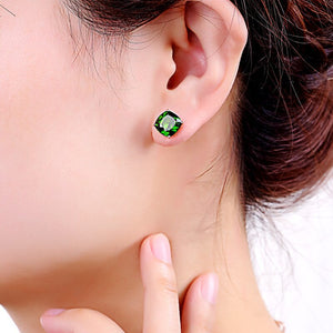570 Huisept Elegant Sterling Silver Square Crystal Emerald Gemstones Stud Earrings