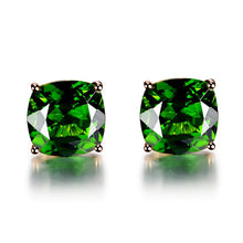 Load image into Gallery viewer, 570 Huisept Elegant Sterling Silver Square Crystal Emerald Gemstones Stud Earrings