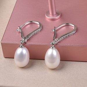 466 FEIGE Fine Jewelry Water Drop Genuine Natural Freshwater Pearl Earrings CZ Accent